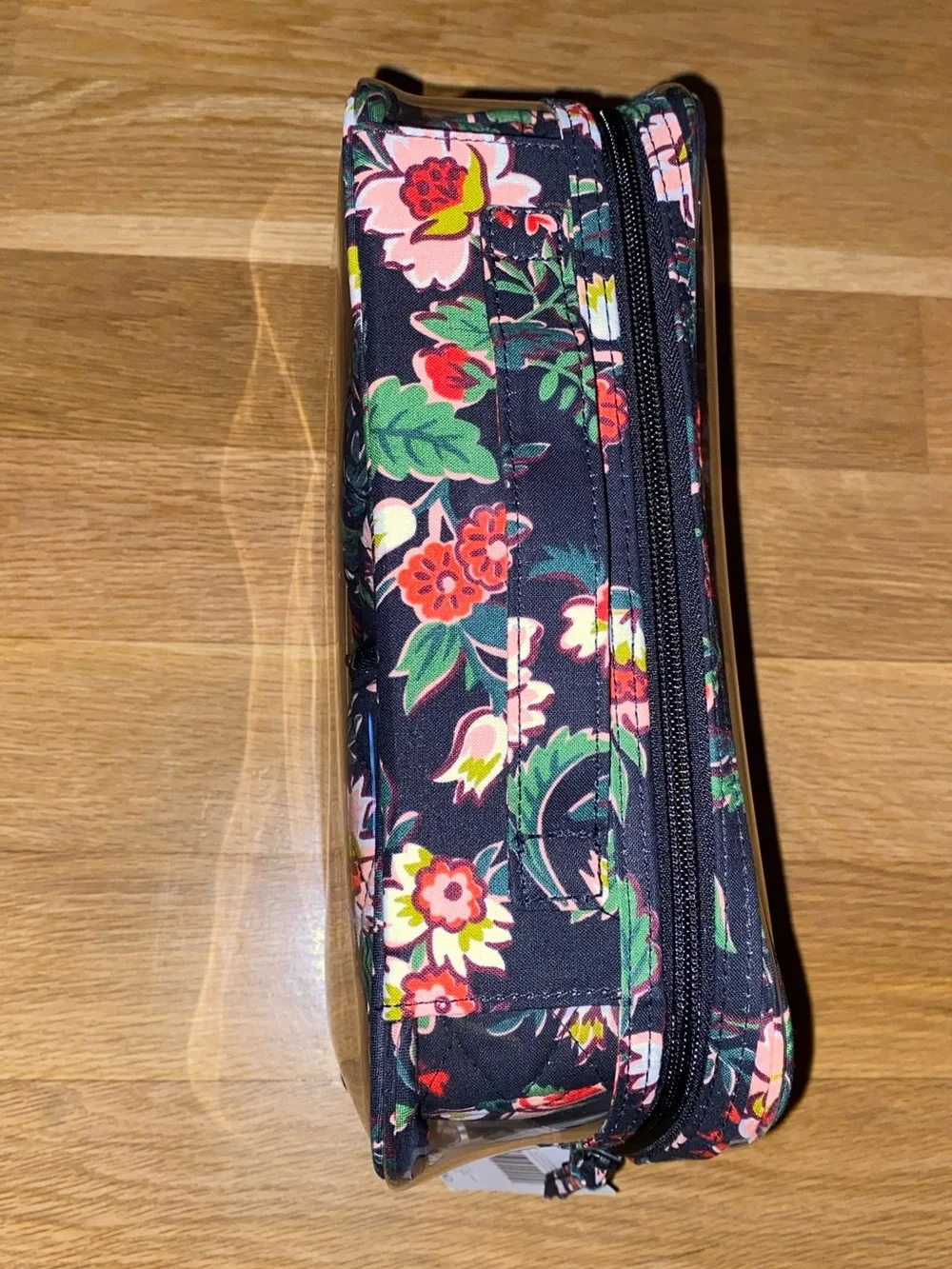 Vera Bradley 4 piece Makeup Cosmetic Pouch Travel Hidden Hearts Black Red Floral